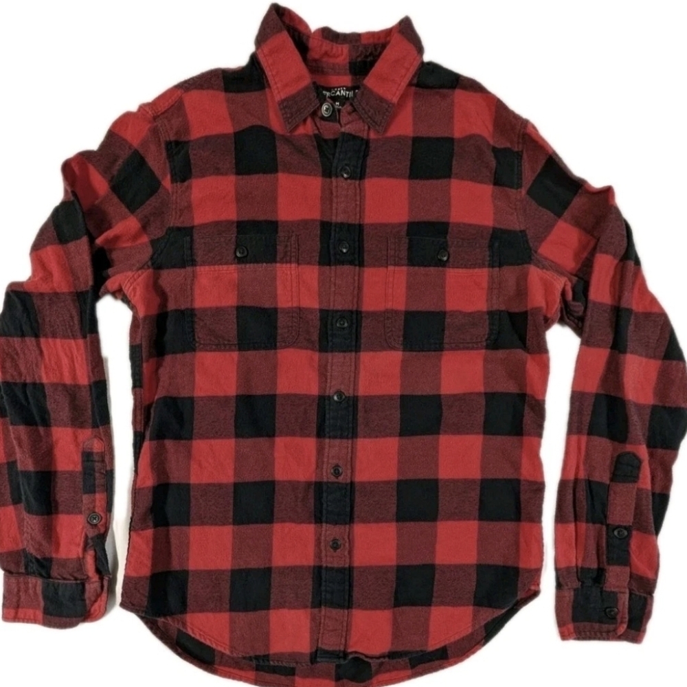J.Crew Mercantile Women's M Boyfriend Utility Shirt Red Black Buffalo Plaid